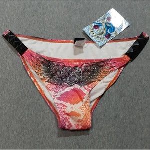 Sinful Neon Snake Print Bikini Bottom Orange Pink White Large NWT